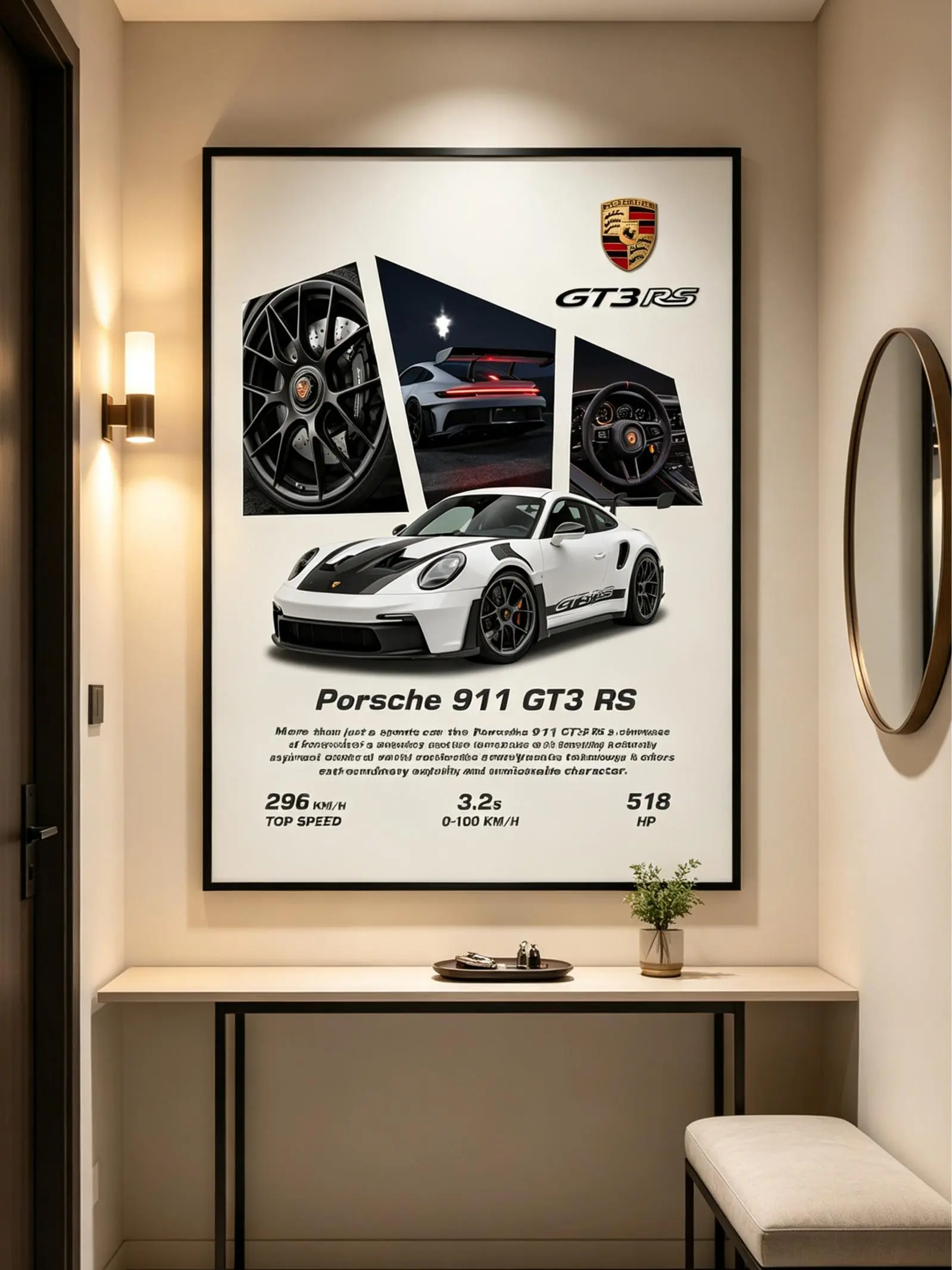 Porsche GT3 RS Sports Car Photo Print Canvas Wall Decoration, Garage Decor Gift Ornament, Artistic