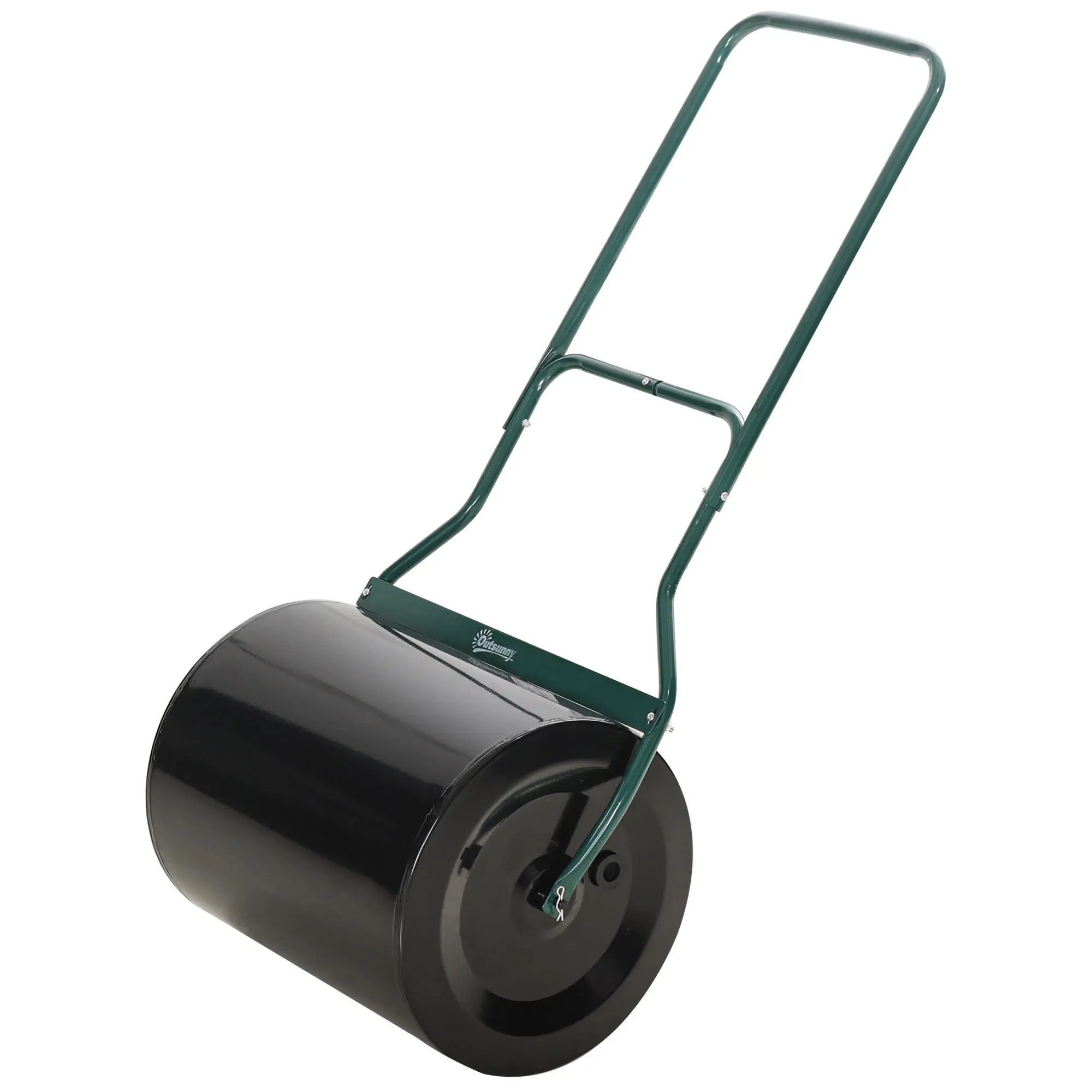 Outsunny Portable 20-Inch U-Shaped Handle Push-Tow Behind Lawn Roller Tool, 15 Gal Steel Frame Drum, 15.75" Drum, Water/Sand Fillable, Drain Plug, 22.5" L x 15.75" W x 48.5" H for Garden Sod Flattening & Freshly Sowed Lawns