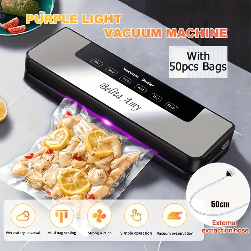 65 KPA Commercial for food Vacuum Sealer Machine Seal With 50 Free Bags, Dry/Moist Modes, 6-in-1 Sealing Machine For Food Storage & Sous Vide, Automatic for food Sealing Machine, for food Preservation System For Home Kitchen, Easy To Clean