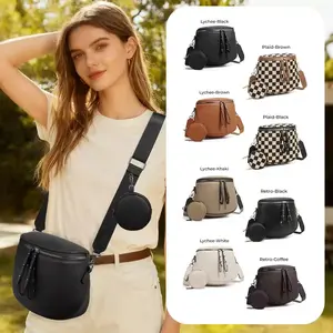 Lychee Texture Large Crossbody Bags forWomen, Pu Leather Bum Bag with CoinPurse, Stylish Checkered Sling Purse withAdjustable Strap, Lightweight CommutingShoulder Bag Fanny Packs for Mother TravelGifts Everyday Use（2）