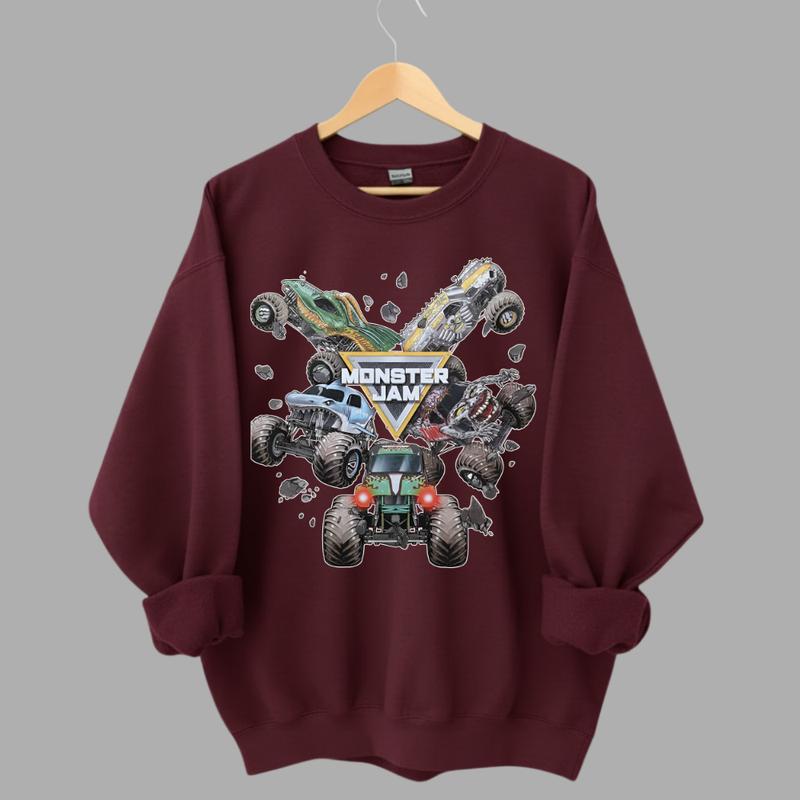 Monster Jam Graphic Sweatshirt, Monster Truck Apparel, Casual Daily Wear Sweater, Unisex Cotton, Trendy Outfits, Classic Short Sleeve, Streetwear