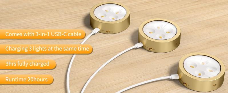 Brightown Picture Lights for Wall,Rechargeable Battery Operated Painting Light Magnetic Art Display Light with Remote, Puck Lights, Dimmable & Timer Art Lighting for Paintings Wireless,Gold, Christmas Gifts Ideas