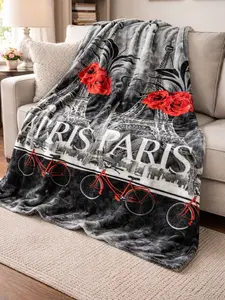 Paris Eiffel Tower Rose Throw Blanket – Super Soft Plush – Cozy Decorative Couch Throw