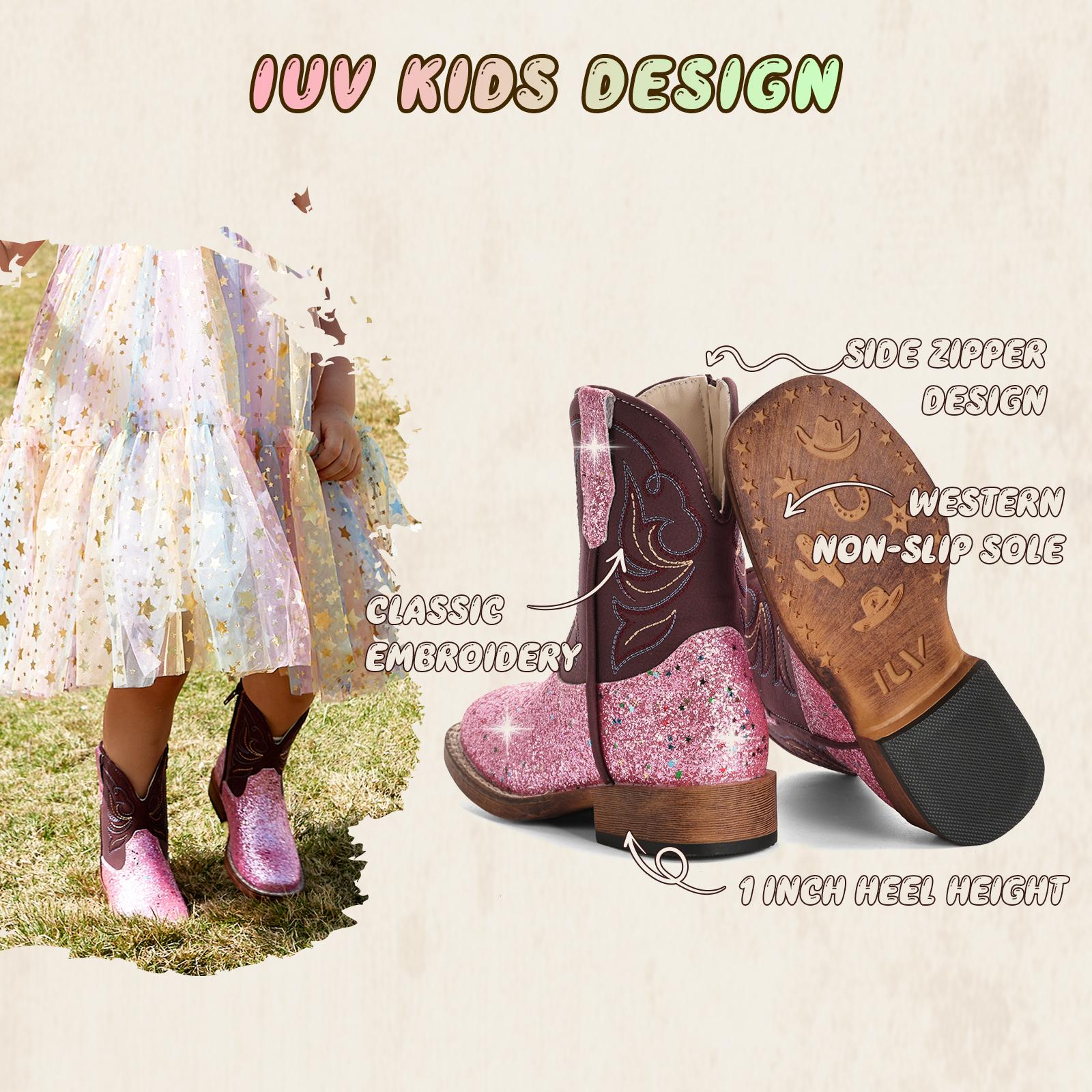 IUV Girls Cowgirl Boots Toddler Boys Cowboy Boots for Kids Western Square Toe Riding Mid Calf Boot IUV Girls Cowgirl Boots Toddler Boys Cowboy Boots for Kids Western Square Toe Riding Mid Calf Boot