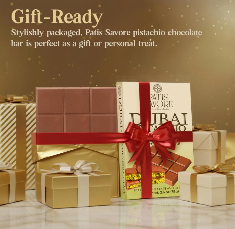 Dubai Chocolate Bar Pistachio – 2.6 oz Premium Dessert with Pistachio Cream & Kataifi Filling | Gourmet Dubai Chocolate Filling | Elegant Gift Chocolate