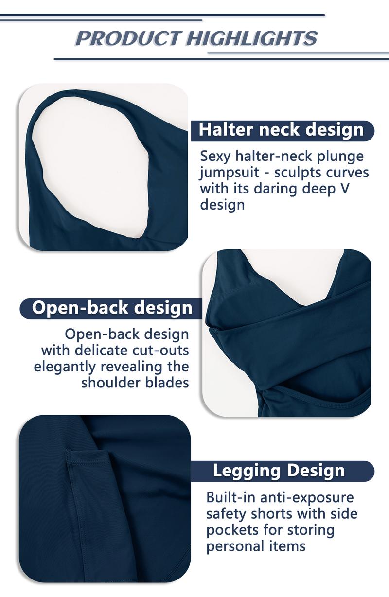 TimeOFF Women's Halter Backless Sporty Dress , Hidden Pockets, Soft Stretch , Ideal for Yoga, Tennis , Gym Workoutdress Activewear