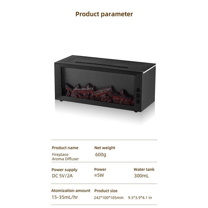 Upgraded 300ml Fireplace Diffuser Essential Oil 7 Colorful Large Flame Fire Humidifier Changing Aroma Diffuser for Aromatherapy Yoga Room Bedroom, Room, Office, Home with Remote Timer and Auto Off