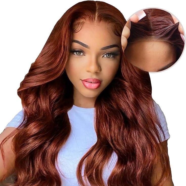 Bling Hair Body Wave Glueless Wig Reddish Brown(Ginger) Colored #33 Preplucked Remy Brazilian 7x5 Lace Closure Wigs