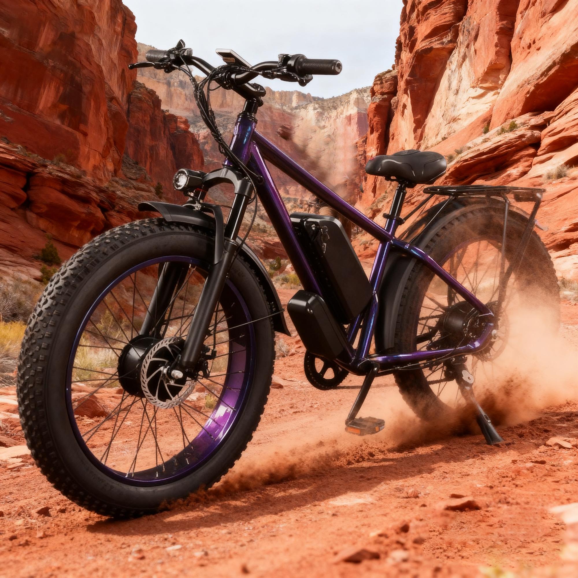 DRIFT.SLIDE 2000W peak power, front and rear dual motor electric bicycle, 40MPH electric light motorcycle, 48V 20.8 Ah UL 2849 detachable battery, 7-speed 26 inch all terrain inflatable tires, preferred for urban commuting and off-road driving