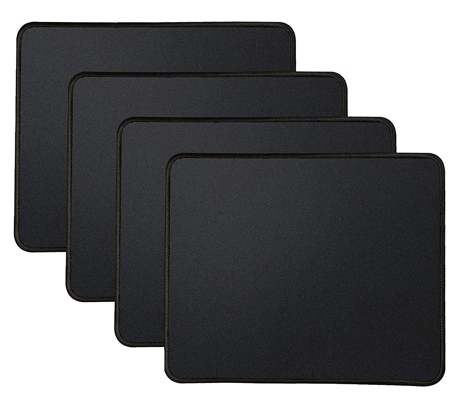 Kriture Cloth Mouse Pad 4-Pack, Durable Stitched Edges, Non-Slip Rubber Base, High-Quality Cloth Surface, Waterproof, 10.2x8.3 in, 3 mm, Black for Computers, Laptops, Office