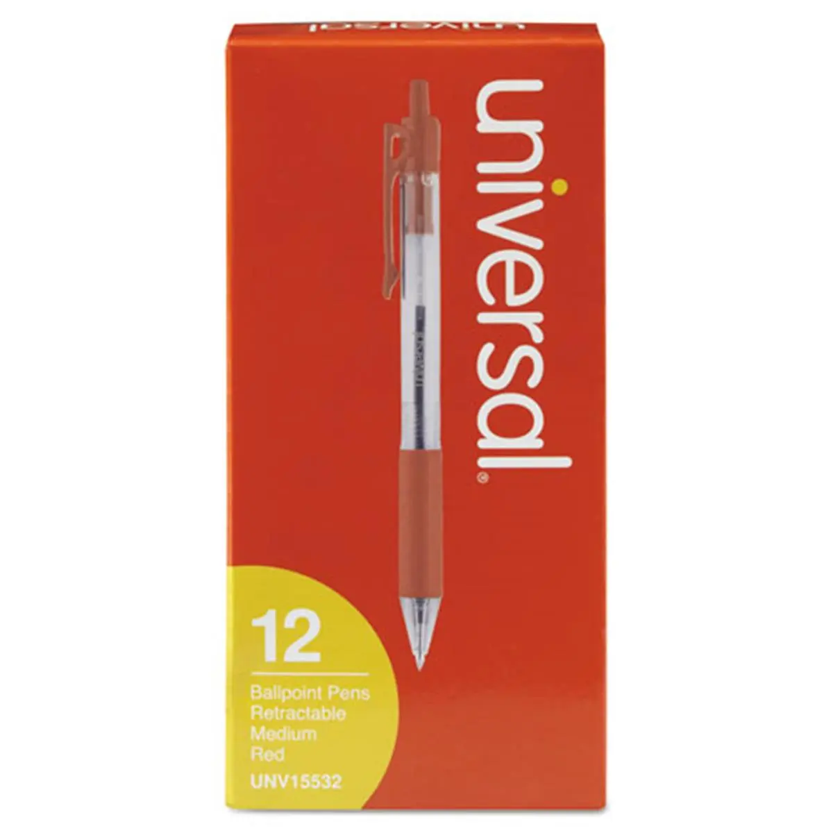 Universal Office Products UNV15532 1 mm Economy Retractable Ballpoint Pen, Red Ink & Clear - Dozen