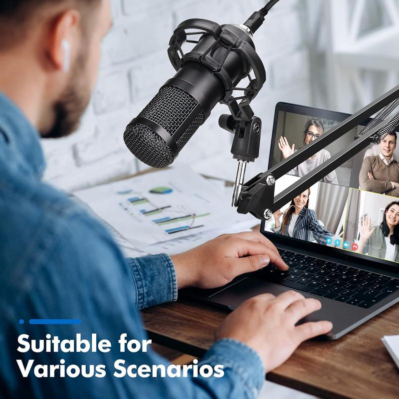 USB Microphone,Professional Microphone 192kHz/24Bit Plug & Play PC Computer Microphone Condenser Cardioid Mic Kit with Adjustable Boom Arm Stand Shock Mount,for Podcast,Streaming,Studio Recording
