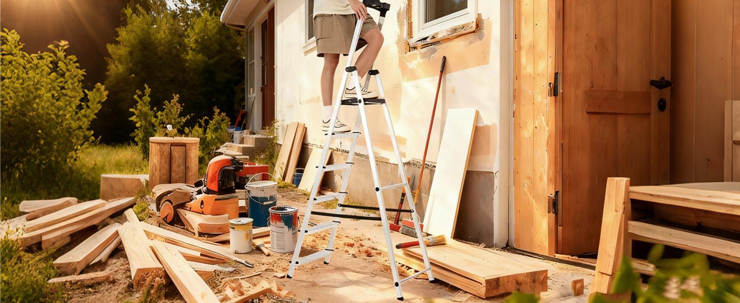 Step Ladder, Folding Step Stool with Anti-Slip Wide Pedal Handrails, Aluminum Stool Ladders, Safety Household Ladder for Home Kitchen Courtyard Outdoor