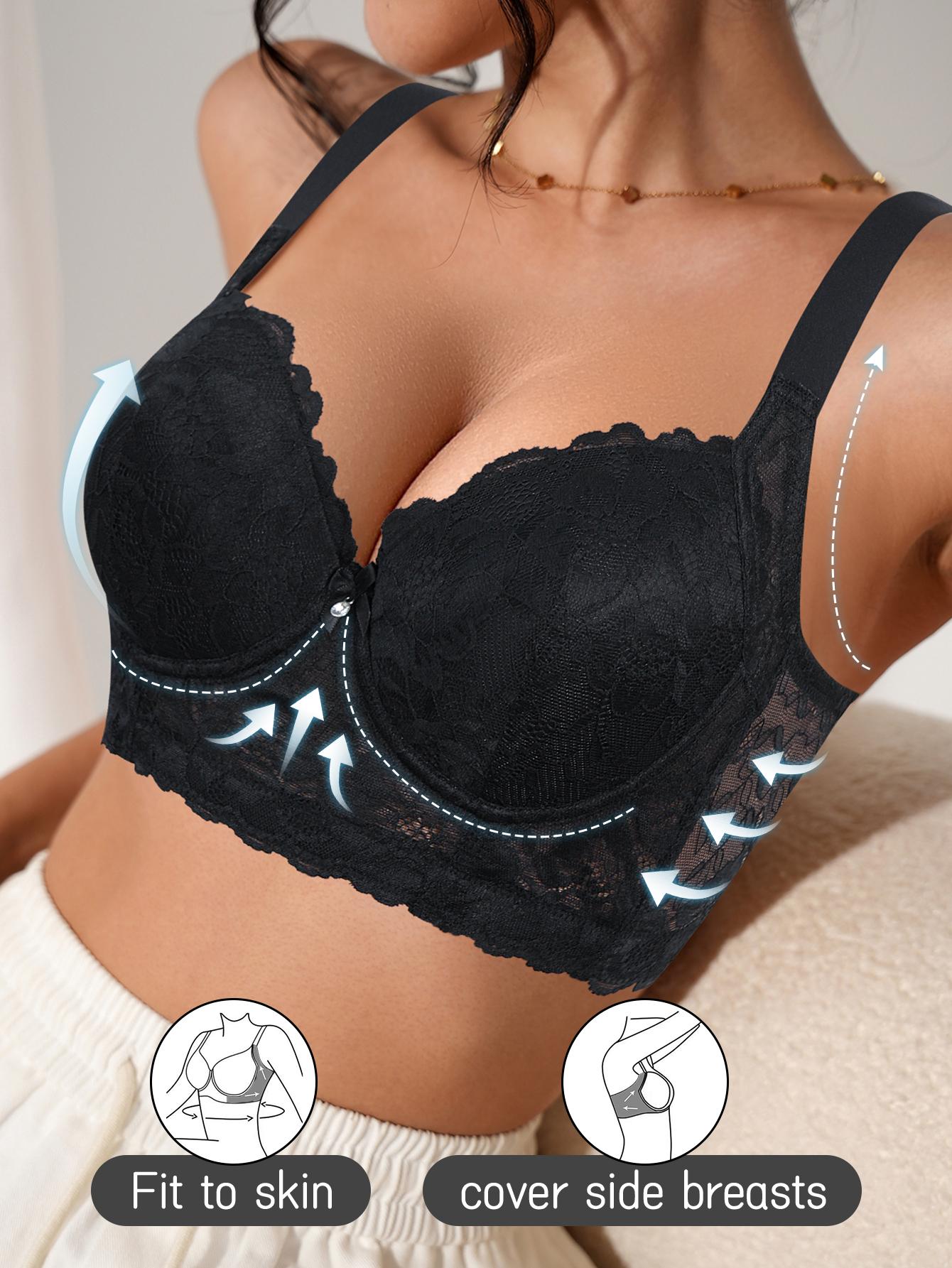 3PCS Women’s push up bra Set Lace Back Soft Comfortable Elegant Breathable Underwear Full Coverage minimizer bra, Longline Bustier Bra for Everyday Wear  Shapewear Lingerie in Black White Pink Womenswear