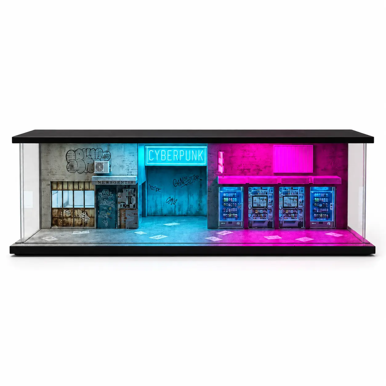 1:64 Cyberpunk 03 DIY Diorama with LED Lights, Collectibles Scale Model Chassis Die-Cast Toys, Showroom Display Piece