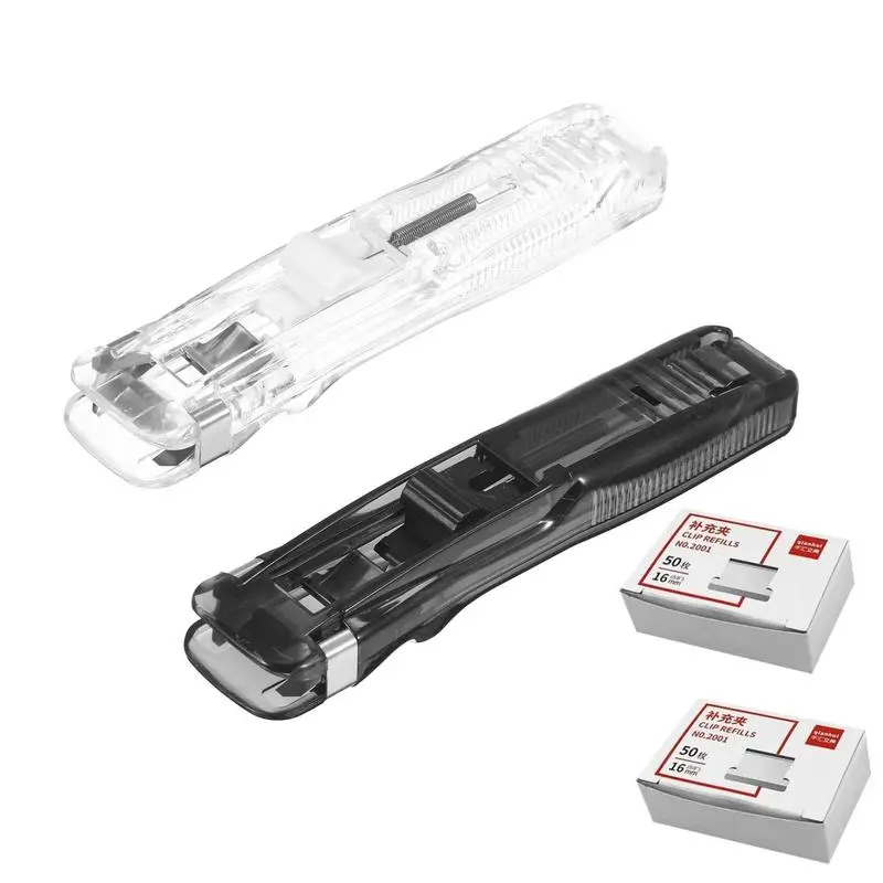 2 Pcs Easy-to-Carry Binder Clip Staplers with 100 Pcs Small Paper Clamps, Non-Destructive Dispenser for Practical Paper Organization, Office, Home & School Stationery Supplies