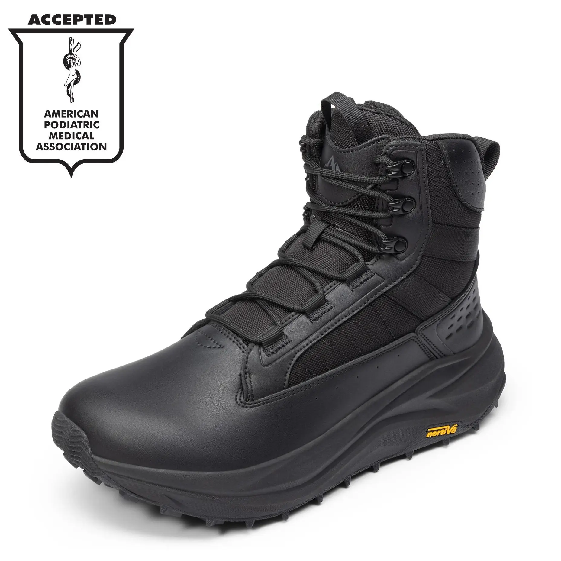 【Wide Feet】NORTIV 8 Men's Wide Toe Box Work Military Tactical Boots Barefoot Low Drop Leather Side Zipper Motorcycle Combat Boots for Plantar Fasciitis Bunion Pikes Black Closed Footwear Worker Walking Shoes, Round Toe,summervibes Bunion Shoes,summerwins