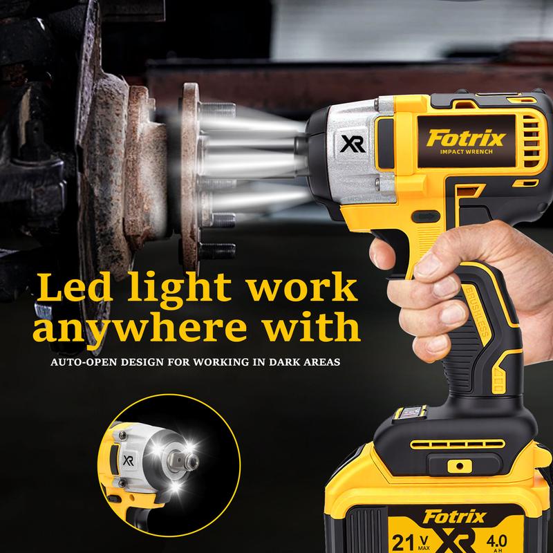 Fotrix XR 21V Brushless Impact Wrench Dual-Battery All-in-One Kit with 520N·m Torque & LED Light for Auto Repair & Home Improvement High-Power Brushless Impact Wrench with High-Capacity Lithium Battery ryobi tools bit storage impact wrench power tools
