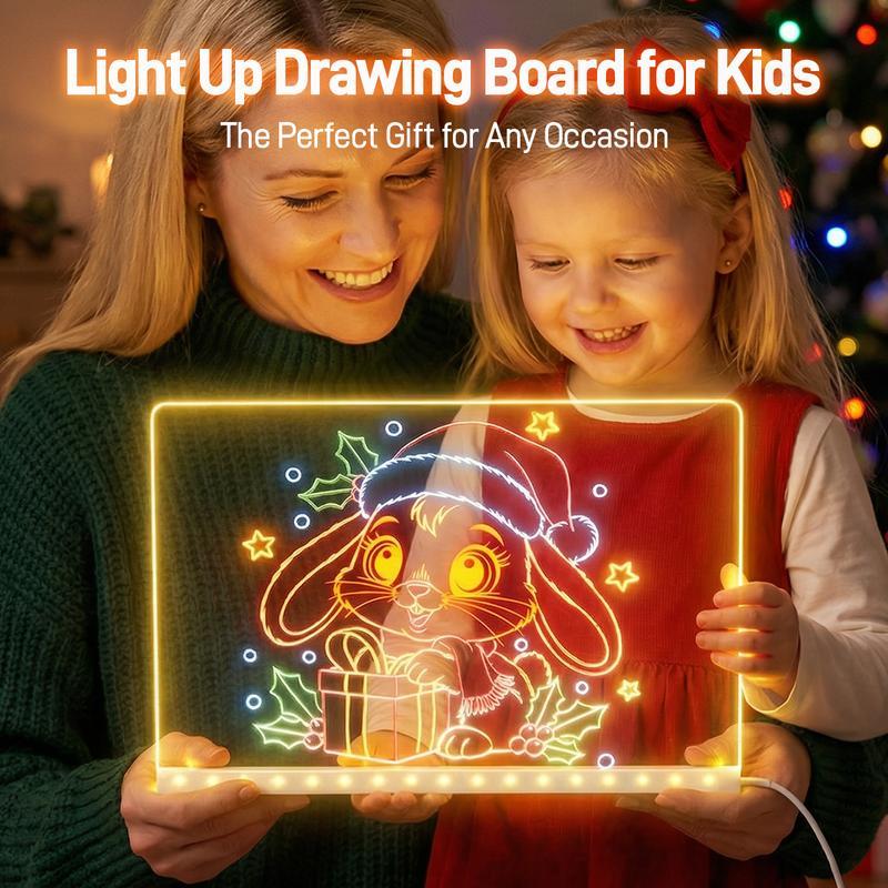Dohelly Acrylic LED Drawing Board for Kids, Acrylic Dry Erase Light-Up Drawing Board with Stand, Markers & Wipes, Erasable Reusable Board for Kids Learning, Ideal Gift for Birthday Modern LED Lamp for Office School Home