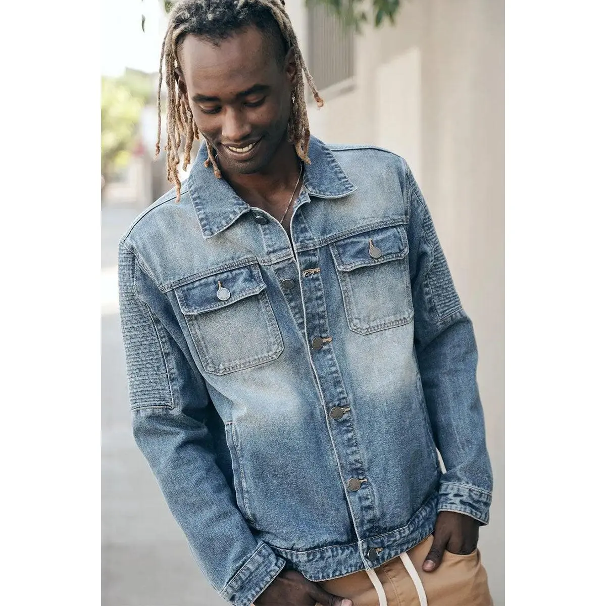 VICTORIOUS Men's Biker Style Cotton Long Sleeve Casual Collared Denim Jacket with Pockets, Mensfashion Coats, Tops, Jackets, Jean Jacket, Biker Print