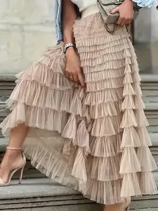 Plus Size, Plus Size Layered Mesh Skirt