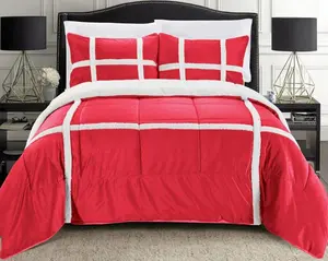 Elegant Comfort 3-Piece Stripe Micro-Suede Reversible Sherpa Comforter Set - Cozy, Textured, and Reversible for Year-Round Warmth