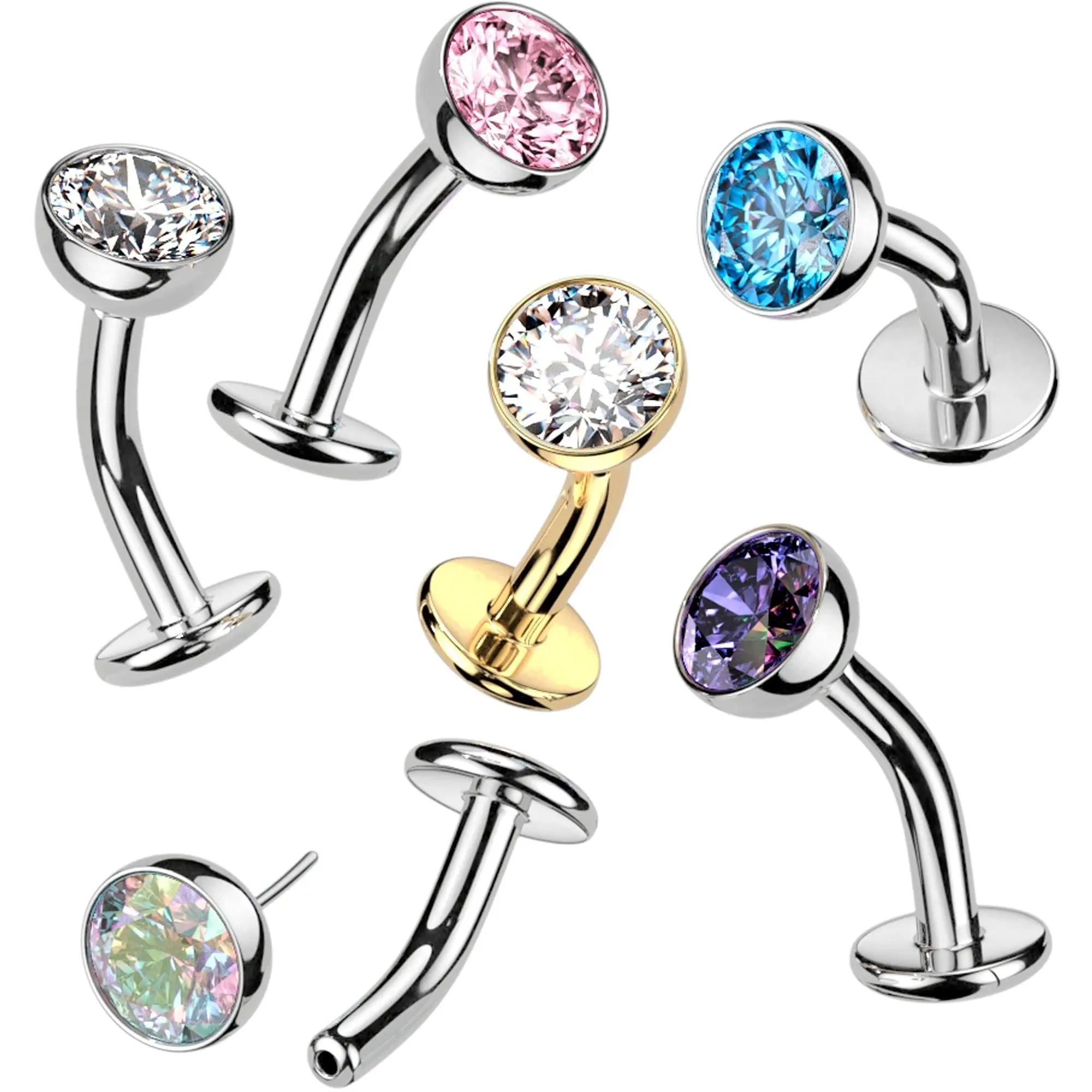 Body Candy CZ Bezel Gem Titanium Threadless Floating Belly Ring