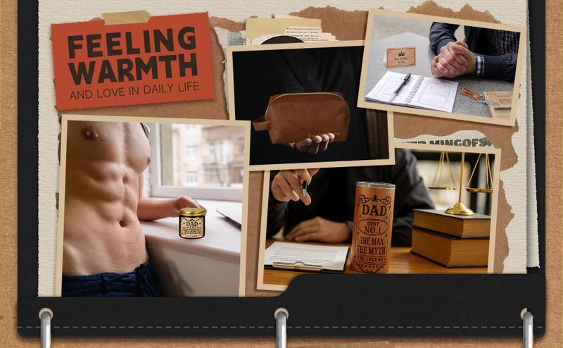 10 Pcs Valentine Gift for Men Dad Gift Set with Leather Tray Tumbler Toiletry Travel Bag Sock Scented Candle Wood Knife, Leather Gift Box From Son Daughter Wife for Father's Day Holiday Anniversary Birthday