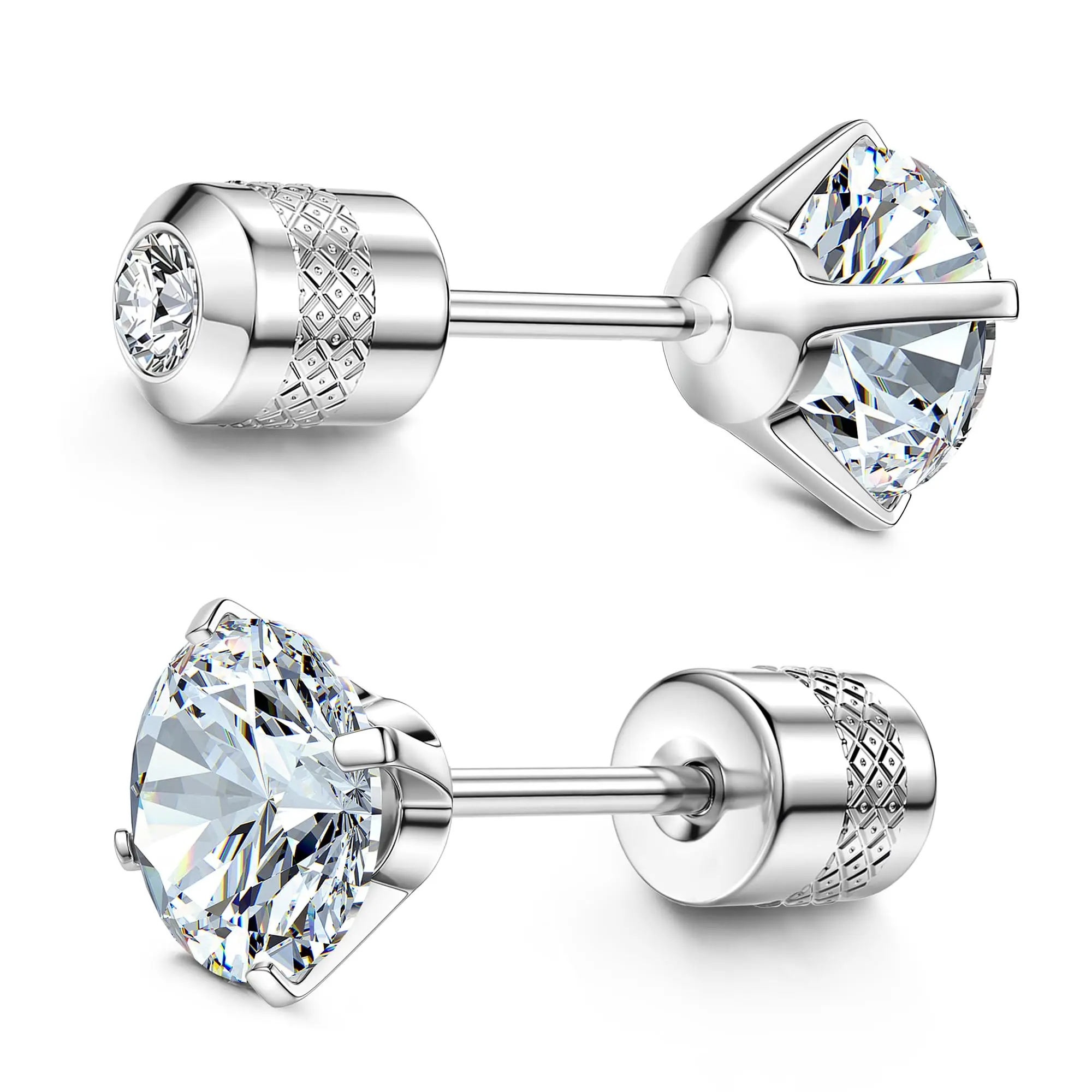 Hypoallergenic Earrings Titanium Post for Sensitive Ears 5A Cubic Zirconia Titanium Earring Studs for Women Men Double Side Earrings Piercing Sleeper Studs Jewelry