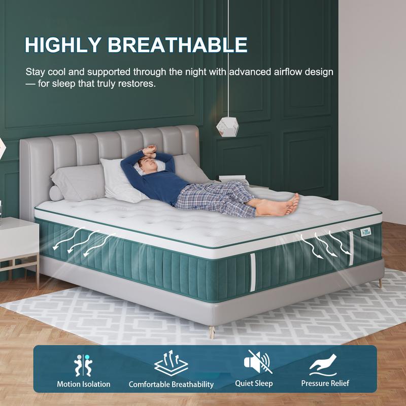 Kuieoe 12/14 Inch Twin/Full/King/Queen Gel Memory Foam Hybrid Hard Mattress with Independent Pocket Springs for Stable Sleep Body Temperature Edge Support Twin Full Queen King Sizes