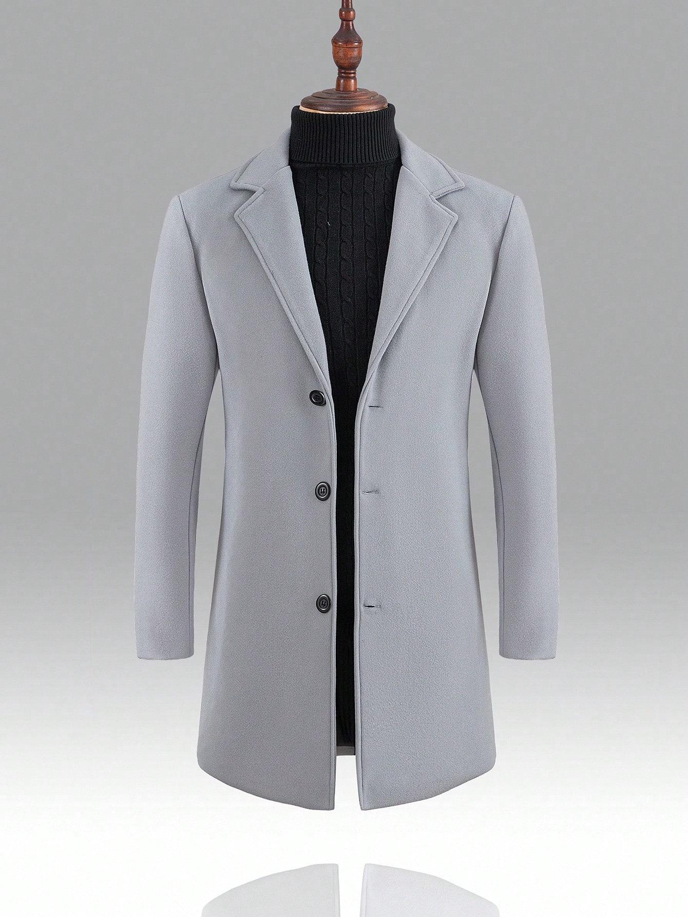 KZZ Men's Solid Button Front Lapel Neck Midi Coat, Regular Fit Casual Long Sleeve Outerwear for Fall & Winter, Men's Clothes for Daily Wear Christmas gifts christmas gifts for him Beige Classic jackets SpringStatements