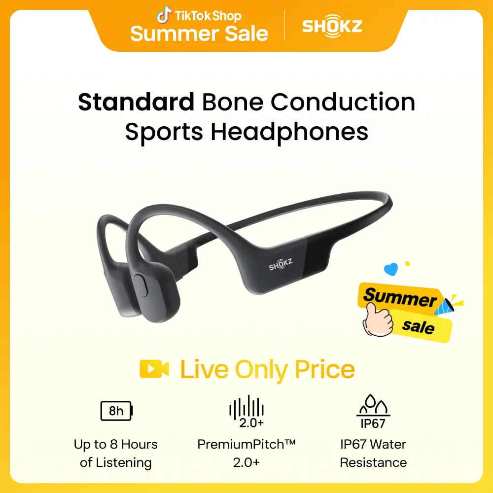 SHOKZ OpenRun - Open-Ear Bluetooth Bone Conduction Sport Headphones, Sweat Resistant Wireless Earphones for Workouts and Running, Built-in Mic