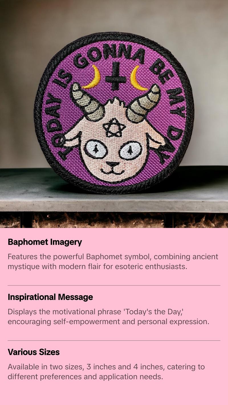 Today's the Day Baphomet Symbol Patch Divine Being Esoteric Emblem Pagan Gnostic Goat Symbol Iron-On Sew-On Patch for Jackets Bags Hats 3" 4" Sizes