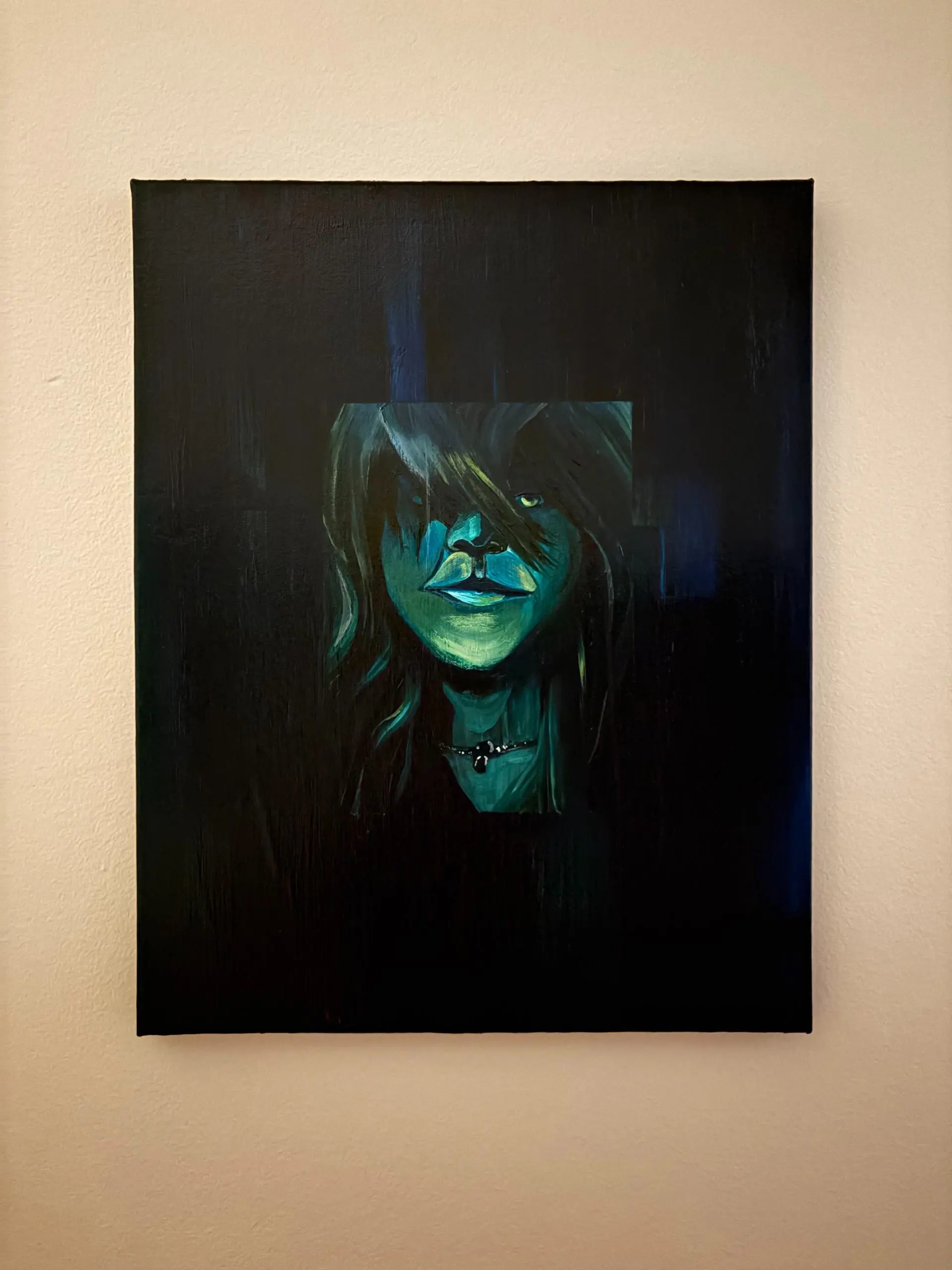The Dark Twin Portrait Original Acrylic on Canvas 16X20 Surreal Tension Between Light and Shadow Moody Surrealism Evocative Symbolism