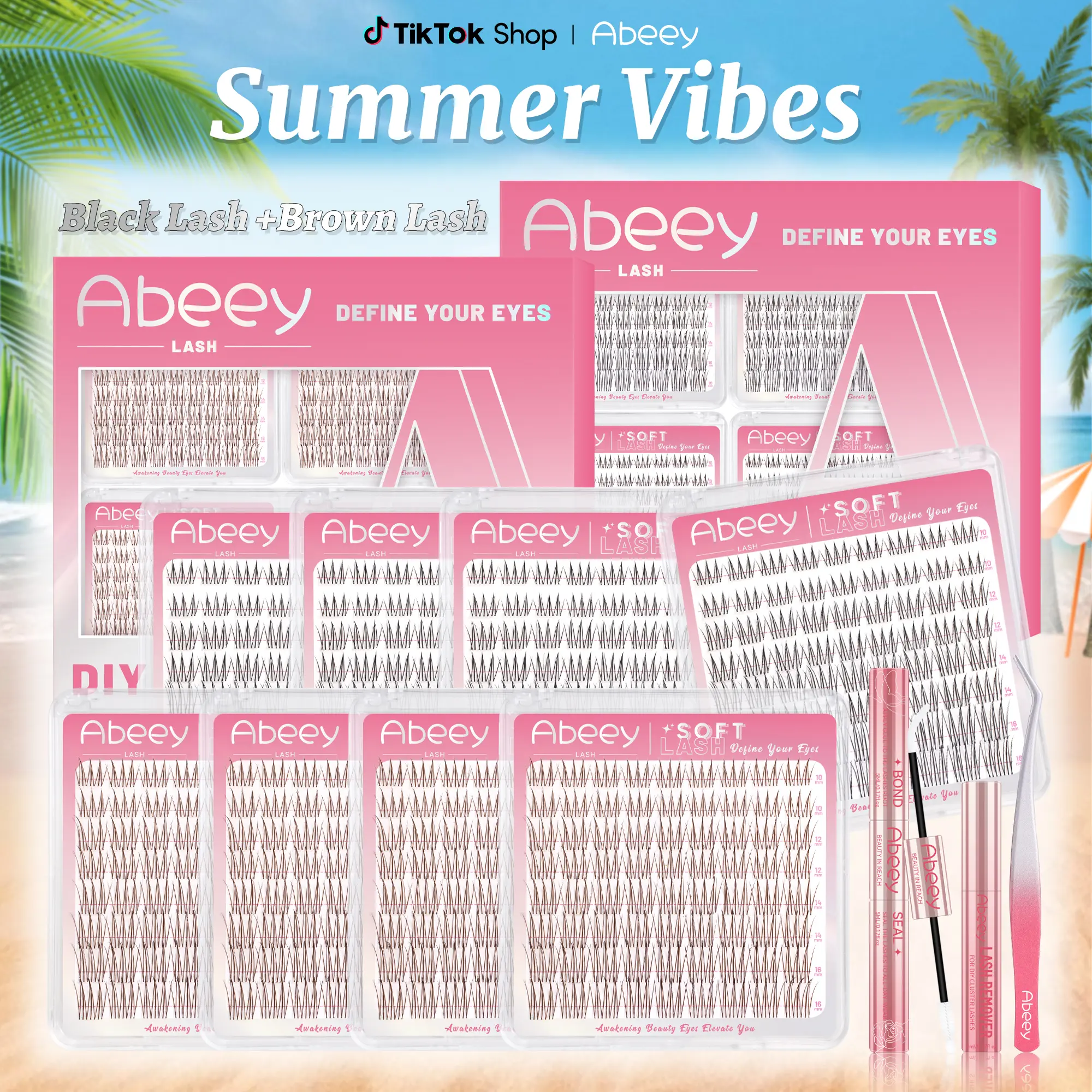 Abeey (288Pcs - 4Trays) idol Brown Lash Clusters Kit | D-Curl Wispy Eyelash Extensions | Natural, Real-Look DIY Lash Kit for Home Use | Beginner-Friendly & Lightweight for Natural Makeup Girl