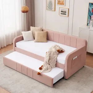 Modern Upholstered Twin Daybed with Trundle – Sofa Bed Frame for Living Room & Guest Room, Wood Slat Support & Hidden Storage