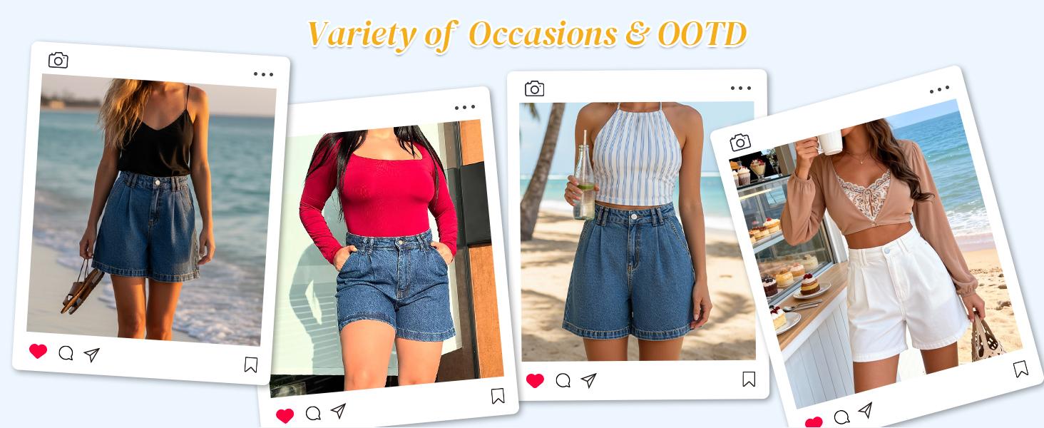 Emmiol Jean Shorts for Women High Waisted A Line Bermuda Denim Shorts Stretchy 2026 Summer Casual Bottoms Summer Vibes