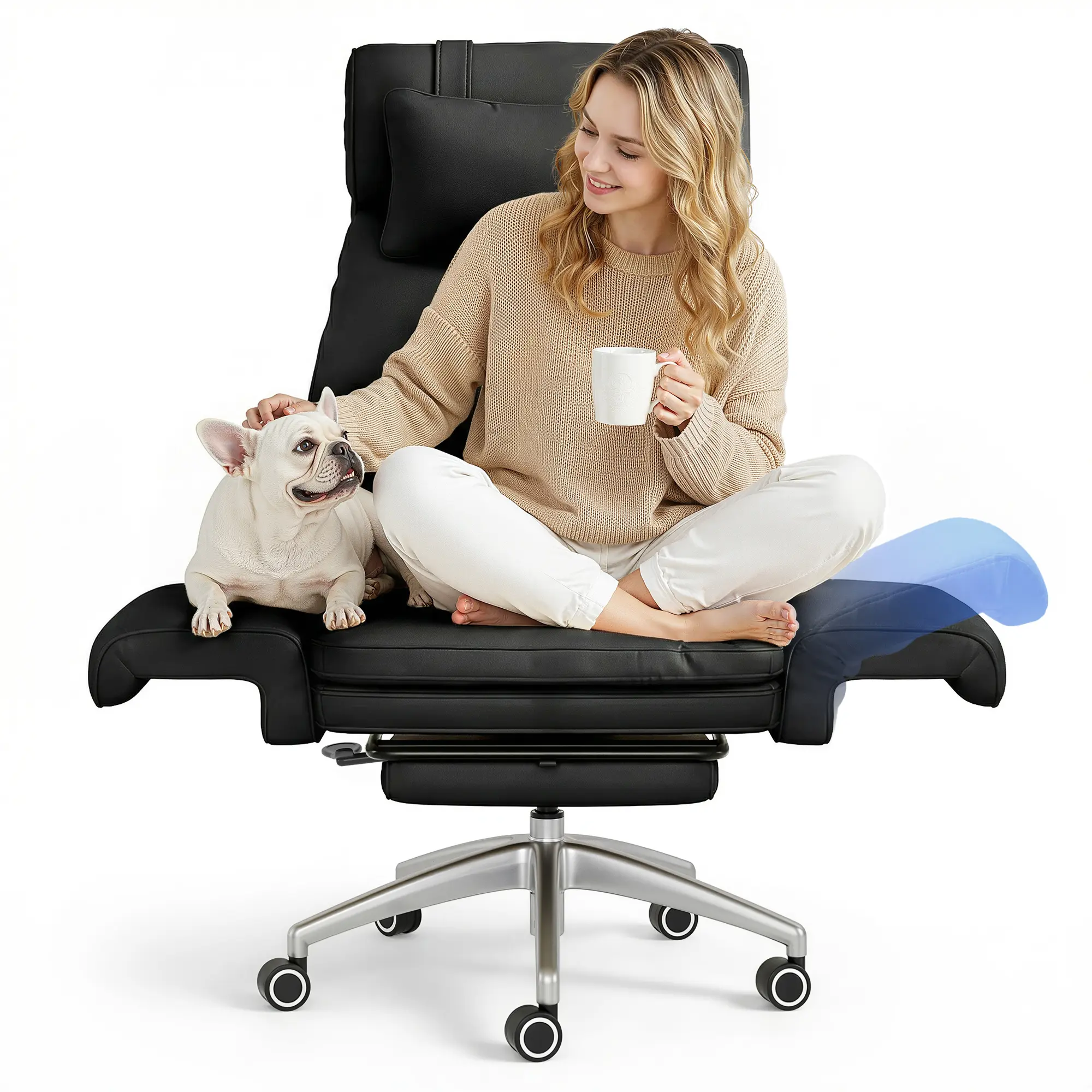 【SummerVibes】FlexiSpot Big and Tall Office Chair with 180° Flip Arms, 400lbs Heavy Duty Cross Legged Desk Chair with Footrest, Extra Wide Pet-Friendly Leather Lounge Chair for Home Office, Gaming, Reading & WFH,summervibes