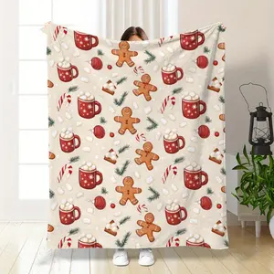 1pc Marry Christmas Blanket Gingerbread Man 3D Printed Warm Flannel Blanket for Home Living Room Decor New Year Christmas Gift