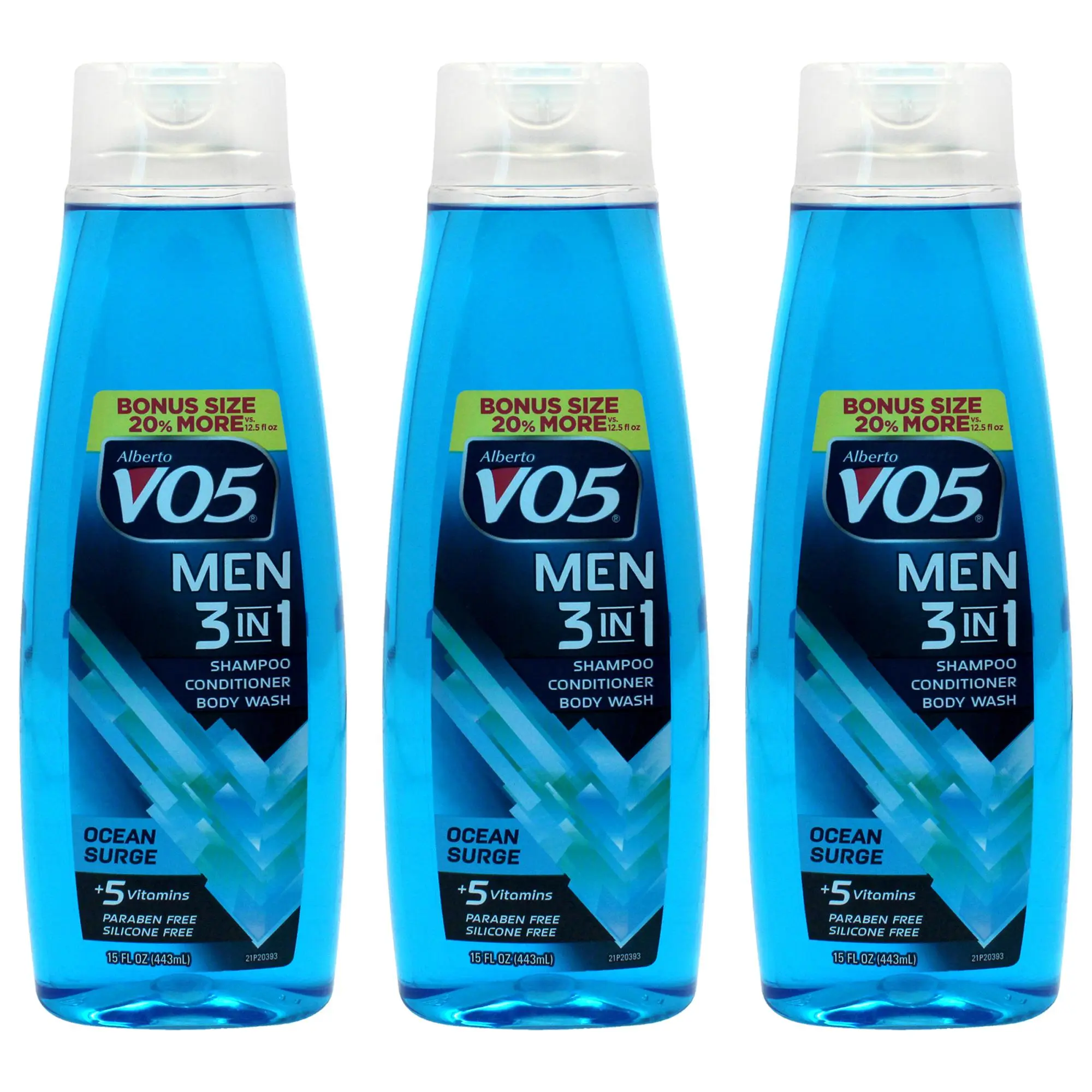 Alberto VO5 3-in-1 Ocean Surge Nourishing Vitamins Shampoo, Conditioner & Body Wash - Unisex Daily Refreshing Body Care - 15 oz, Pack of 3