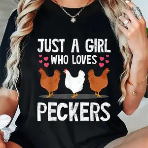 100% Cotton Funny Chicken Owner Art For Women Girls Chicken Lover Farmer T-Shirt