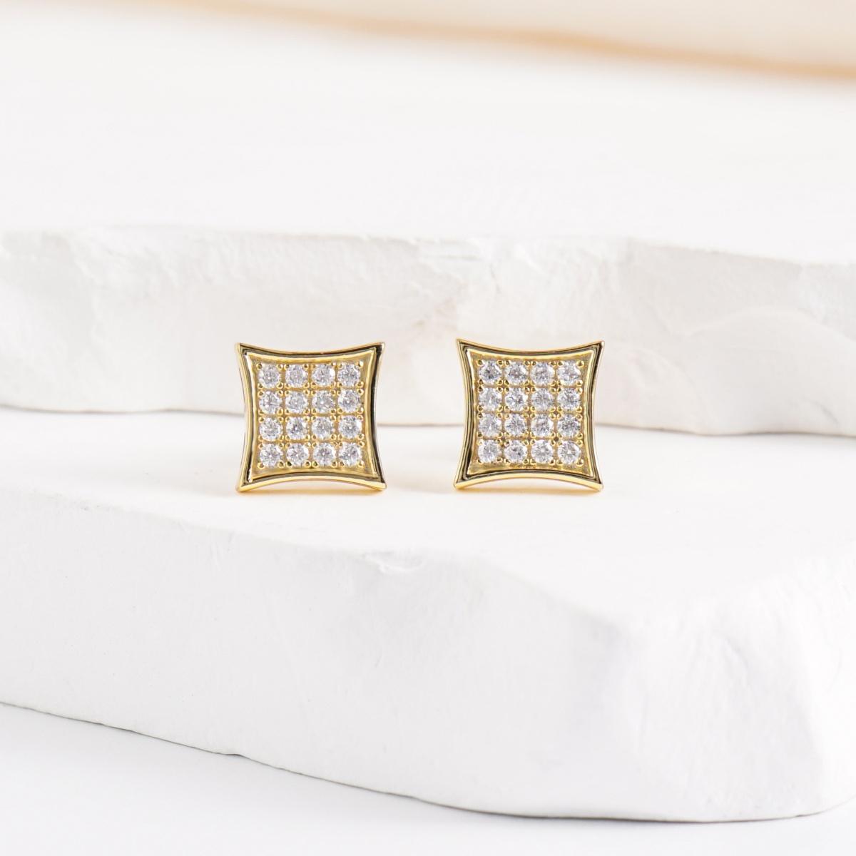 Delzzad Hip Hop Cubic Stud Earrings VVS Synthetic Moissanite S925 Stud Square Earrings Unisex Ear Piercing Jewelry Perfect Birthday Engagement Anniversary Mother’s Day Christmas Gift for Men Women Silver Earrings Golden Earrings Wedding Set
