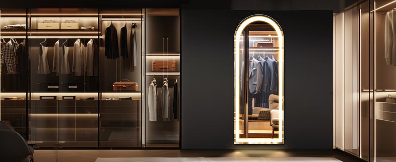 Floor Mirror, Stand Mirror Full Length with LED Lights, Dimming & 3 Color Lighting, Aluminum Alloy Thin Frame for Bedroom, Dressing Room Decor