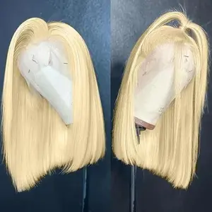 Blonde Bob Wig Human Hair 13x4 HD Lace Frontal Glueless Wigs Human Hair for Black Women 180 Density Pre Plucked 100% Brazilian Virgin Blonde Wigs Human Hair - 10 Inch Skinlike 613 Bob Wig