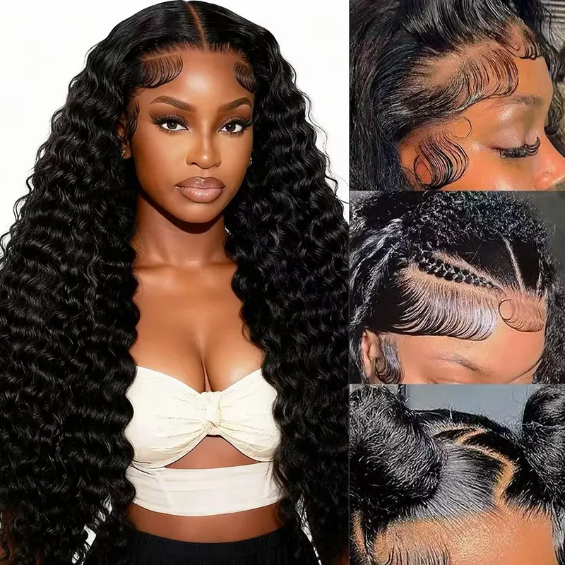 [30 inch only $108]  VKORun 13x6 Deep Wave Lace Front Wigs Human Hair Hd Transparent Lace Frontal Wigs Human Hair Pre Plucked Glueless Deep Curly Wig for Women Natural Color Natural Hairline