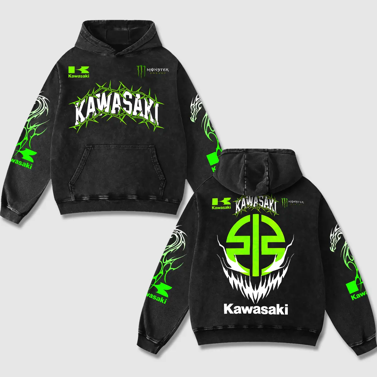Monster Racing Hoodies Retro Kawasaki x Monster Energy Racing Hoodie for Motorcyclists ...