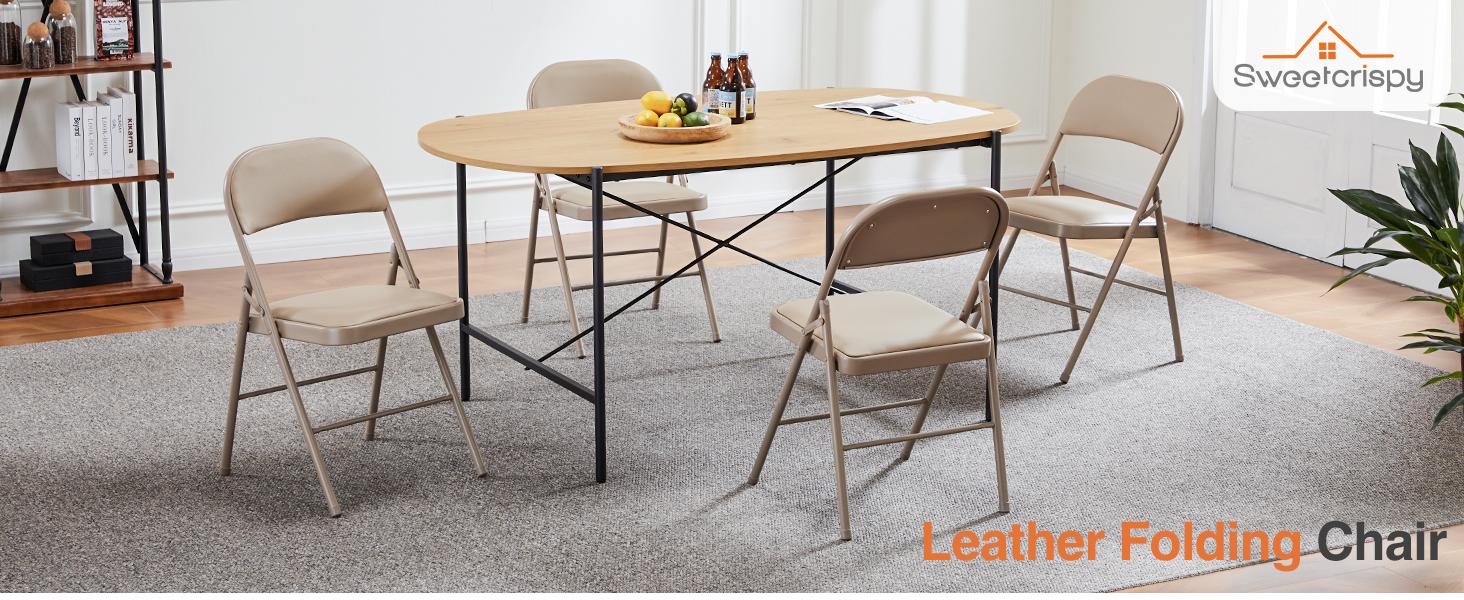 Folding Chair, Leather Padded Folding Chairs, Sturdy Metal Foldable Chairs, Outdoor and Indoor, for Home, Office, Party Folding Chair, Leather Padded Folding Chairs, Sturdy Metal Foldable Chairs, Outdoor and Indoor, for Home, Office, Party