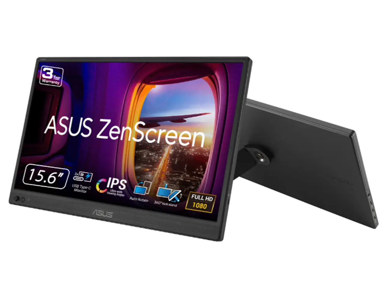 ASUS ZenScreen 16" Portable USB Monitor (MB169CK) - Full HD, IPS, Dual USB-C, Eye Care, Flicker Free, Blue Light Filter, Anti-glare Surface, 360° Kickstand