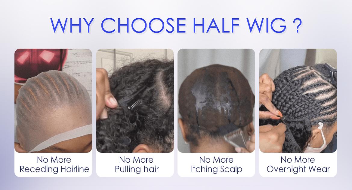 [Burmese Curly Half Wig] Wavymy Raw Burmese Curly Human Hair Wear Go Wig InvisiFit Strap Glueless Wig for Beginners No Lace Reusable Human Hair for 3 Hairstyles