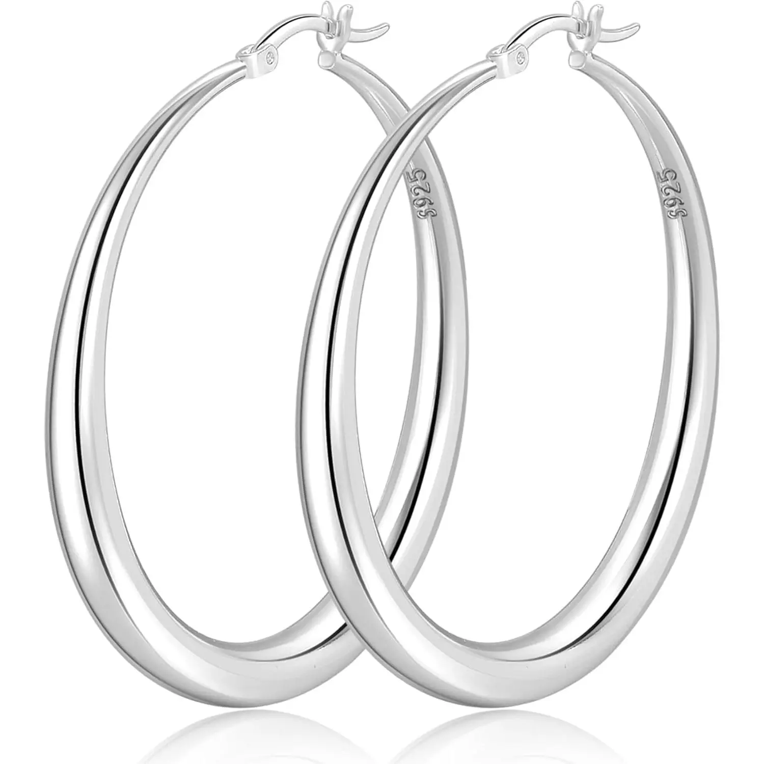 S925 Sterling Silver Hoop Earrings Large Silver Hoop Earrings for Women Hypoallergenic Lightweight Big Thick Silver Hoop Earrings for Women Girls 35/40/50/60/70mm